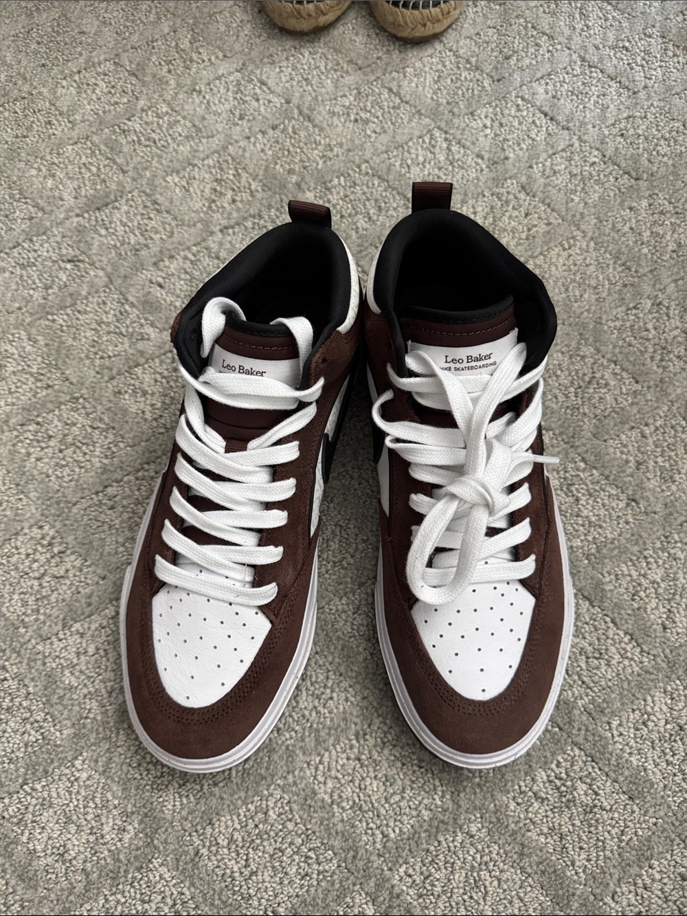Nike SB React Leo skate shoes in the Light Chocolate and White
